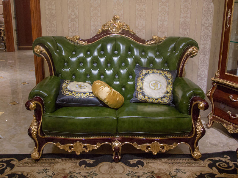 James Bond classical luxury style sofa 14k gold and solid wood deep green JF508