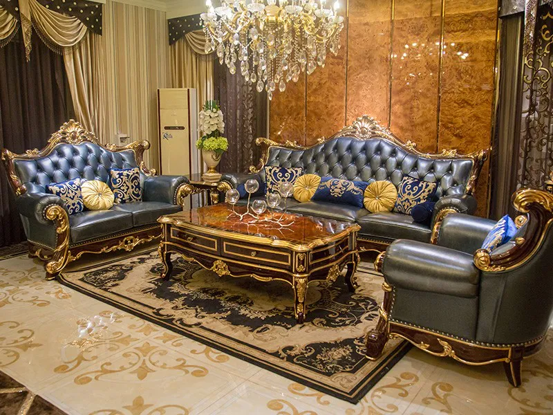 James Bond classical sofa design 14k gold and solid Sea blue A2825