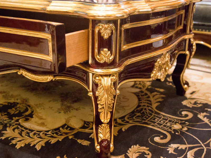 James Bond classical coffee table furniture 14k gold and solid wood with piano resin paint A tank barrels D2789