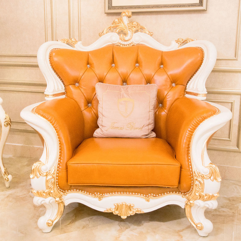 James Bond Classic italian designer sofa funiture 14k gold and solid Light brown  A2827