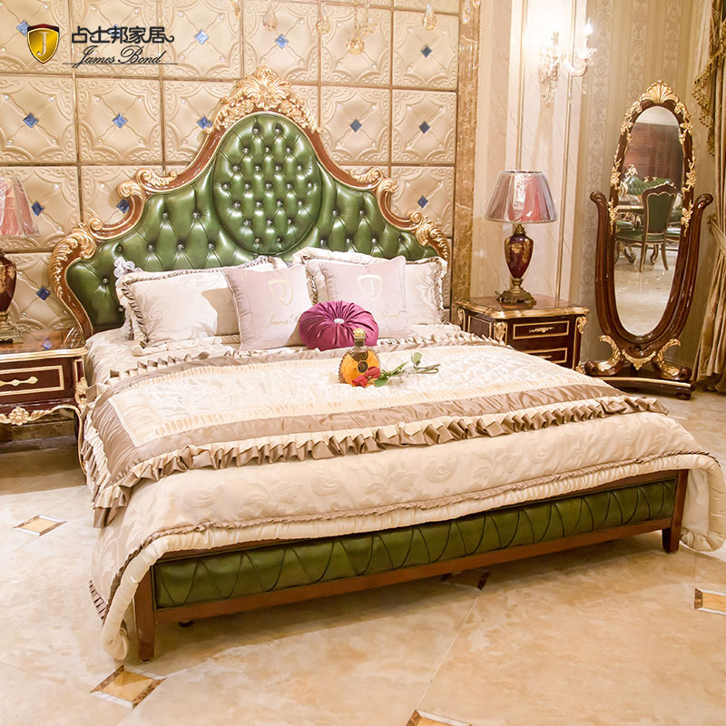 James Bond Classic modern bed design 14k gold and solid wood Deep green JP623