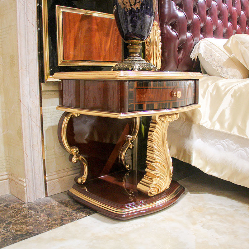 Classic bedside table 14k gold and solid wood F111 （Brown）James Bond