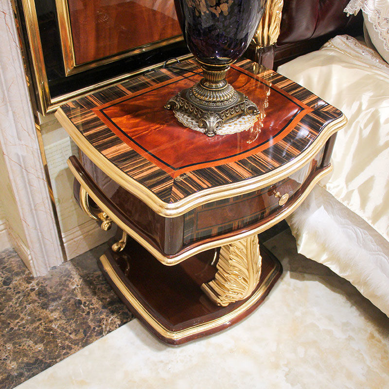 Classic bedside table 14k gold and solid wood F111 （Brown）James Bond