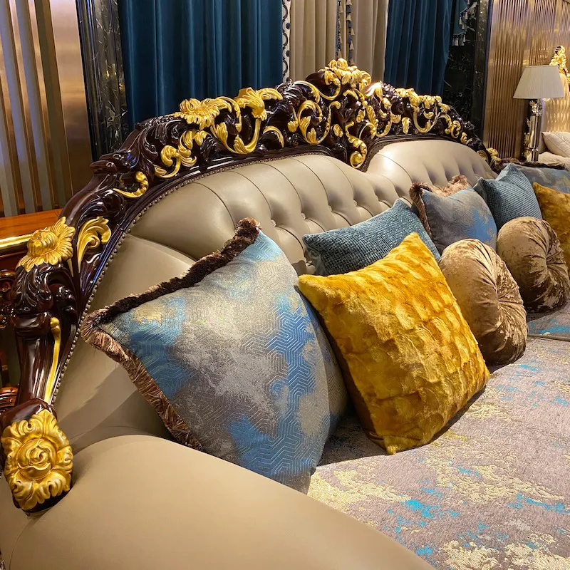 Italian furniture hand-carved hand-pasted gold leaf luxury classic sofa DS205