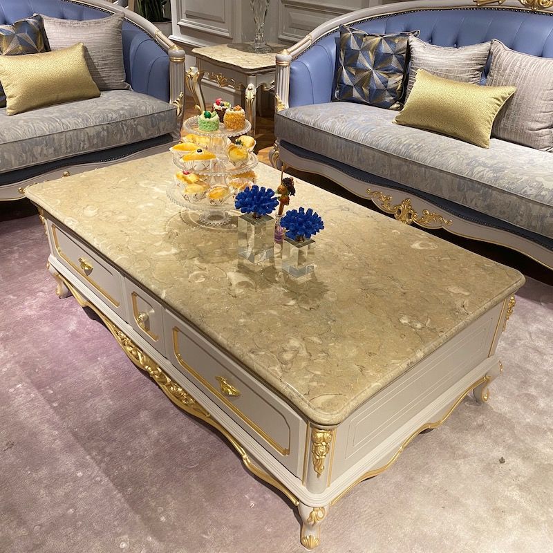 Elegant classic coffee table with marble top R-933a-1