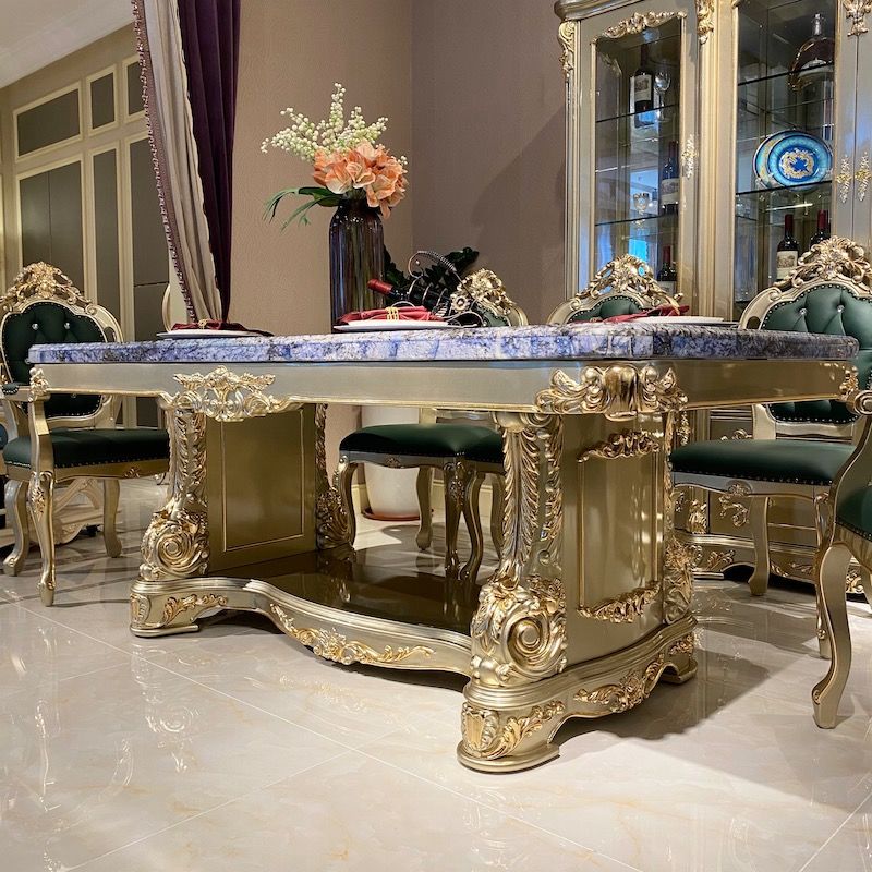 Luxury furniture blue sky marble classic dining table T-3313b-1
