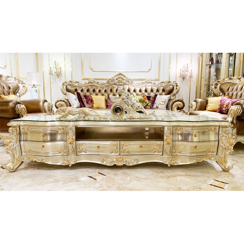 Royal Furniture Hand-Carved - Luxury Two Color Gold Foil TV Cabinet JP708