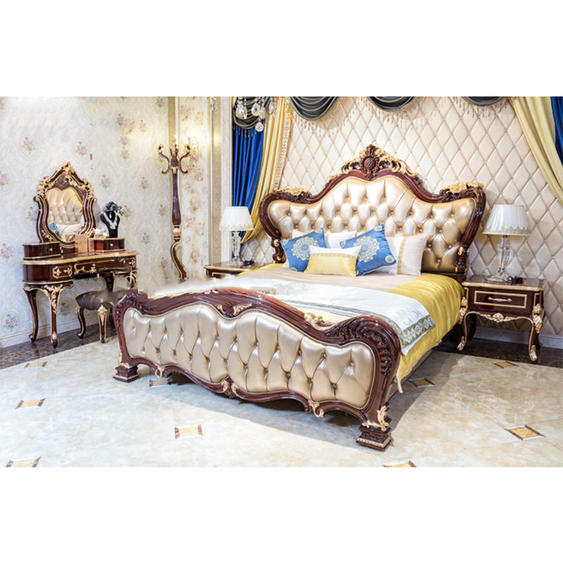 James Bond luxury Classic bed 14k gold and solid wood Light brown JP622
