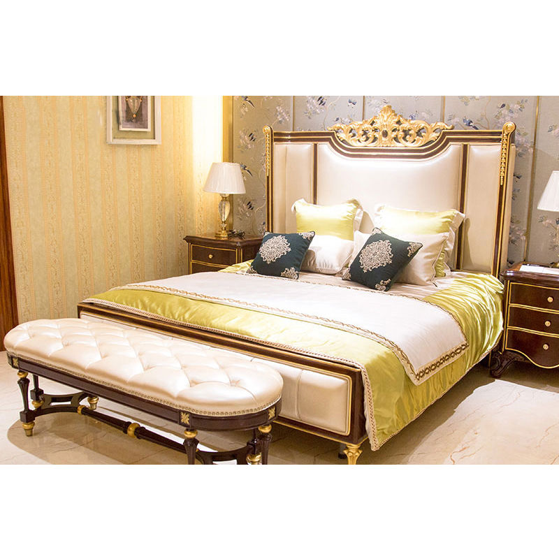 James Bond Classic bedroom bed furture 14k gold and solid wood White JP660