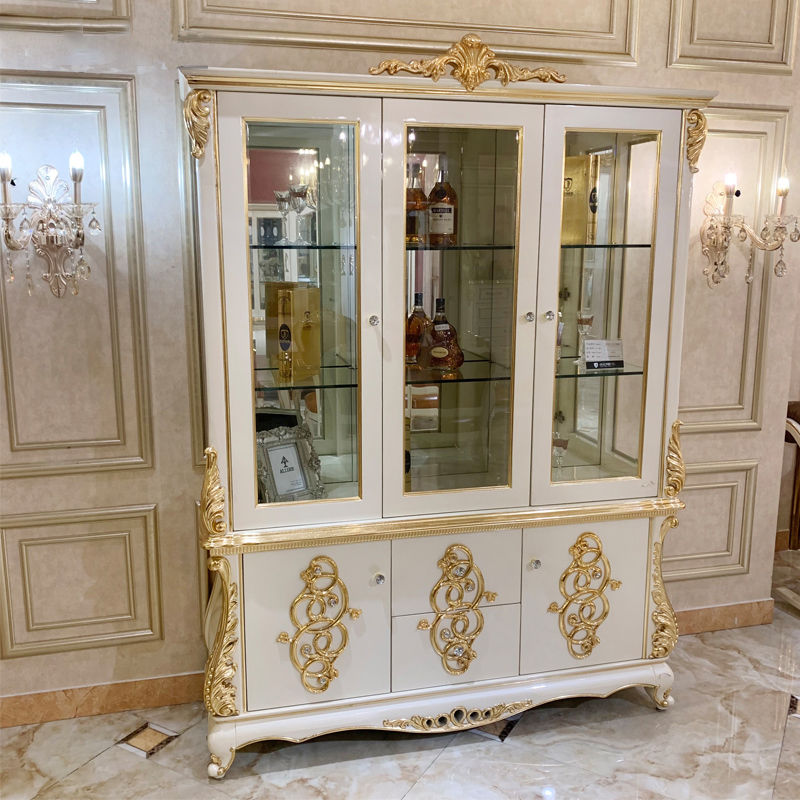 European furniture hand-carved gold foil wine cabinet JF233