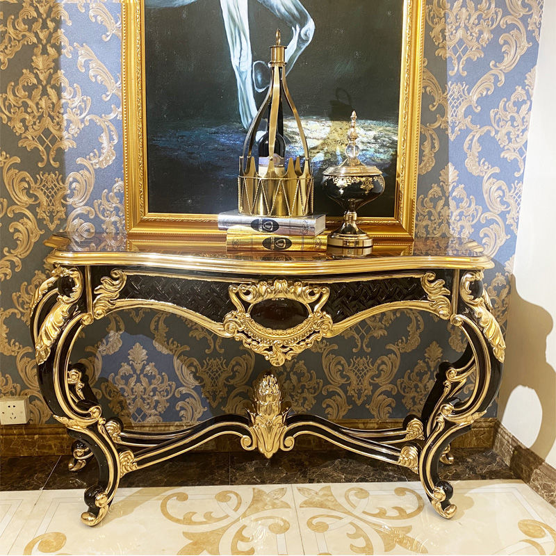 Luxury furniture hand-carved hand-pasted gold foil classic console table