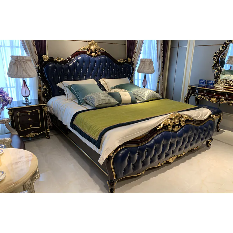 Classic bedroom furniture with artisan exquisite hand carving H-3383a