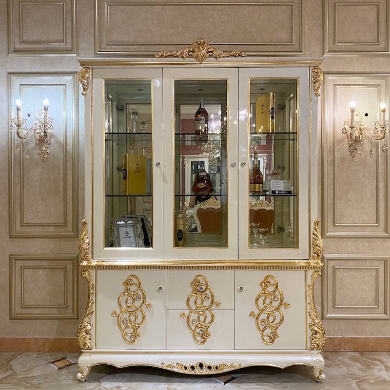 European Furniture Hand-Carved Gold Foil Wine Cabinet JF233