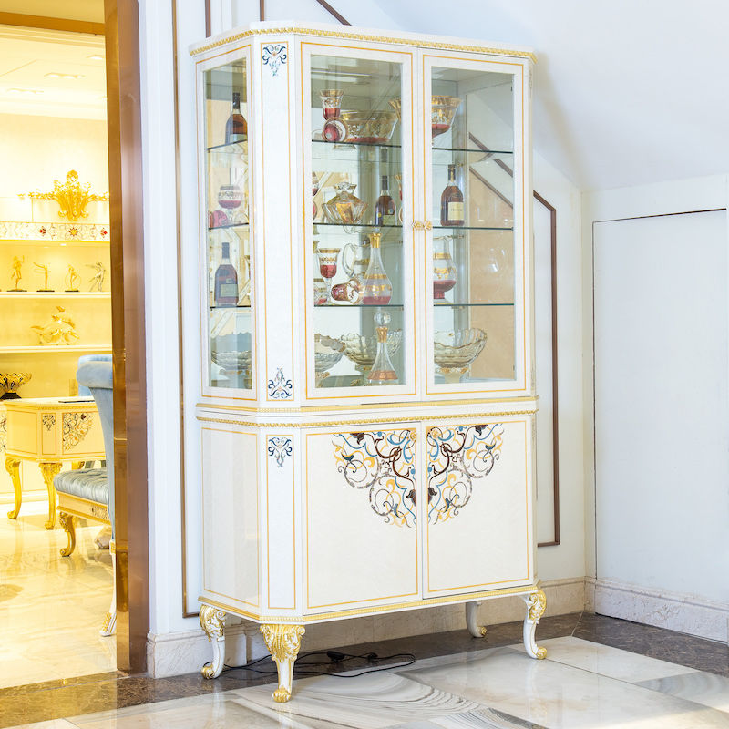 Italian Style Furniture Classic Wine Cabinet With Inlaid Shells