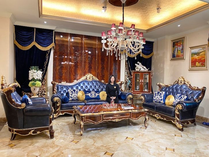 James Bond Classic sofa design 14k gold and solid Sea blue A2825