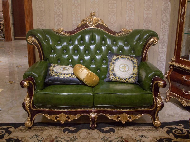 James Bond classical luxury style sofa 14k gold and solid wood deep green JF508-2